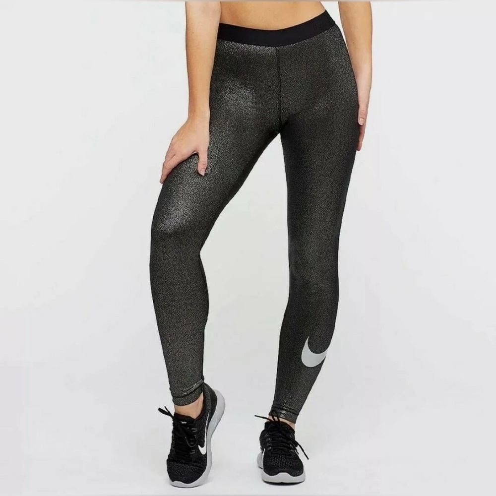 Nike Pro Dri-FIT Metallic Shimmer Leggings Black Silver Women’s Large